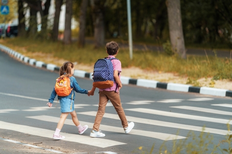 kids walking on crosswalk